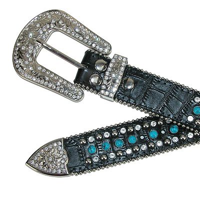 Ctm Women's Fleur De Lis Studded Rhinestone Belt