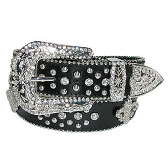 Ctm Women's Fleur De Lis Studded Rhinestone Belt