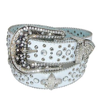 Ctm Women's Fleur De Lis Studded Rhinestone Belt