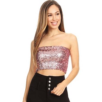 Women's Strapless Glitter Sequin Sparkle Bandeau