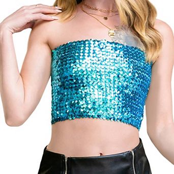 Women's Strapless Glitter Sequin Sparkle Bandeau