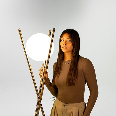 Ozarke Solstice Glass Globe Floor Lamp - Contemporary LED Standing Light, Brass Gold