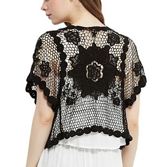 Women's Crochet Floral Lace Short Sleeve Cropped Shrug
