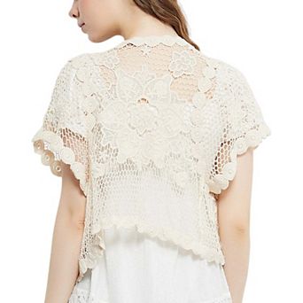Women's Crochet Floral Lace Short Sleeve Cropped Shrug