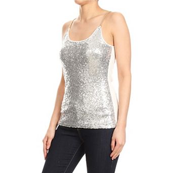 Women's Strap Sequin Metal Chain Shiny Camisole Tank Top