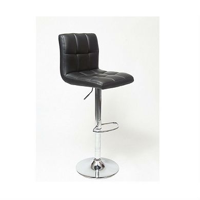 Set Of 2 - Adjustable Height Bar Stool With Black Faux Leather Cushion Seat