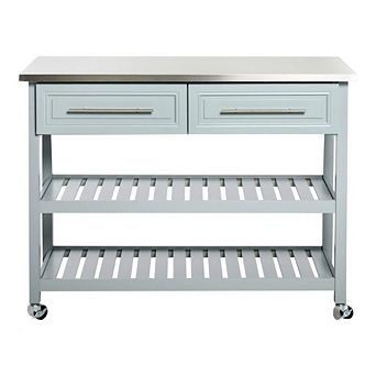 Rolling Kitchen Island 2 Drawers Storage With Stainless Steel Top