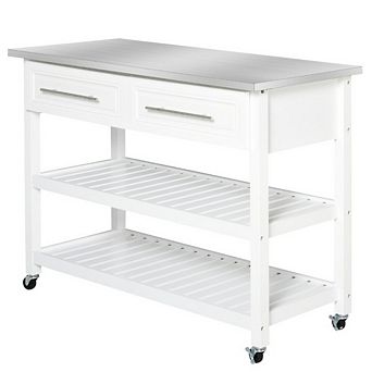 Rolling Kitchen Island 2 Drawers Storage With Stainless Steel Top