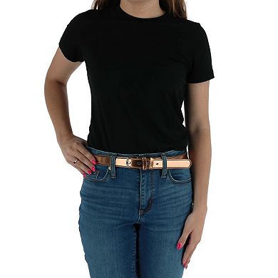 Ctm Women's Leather 1 1/8 Inch Metallic Dress Belt