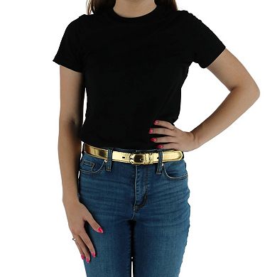 Ctm Women's Leather 1 1/8 Inch Metallic Dress Belt