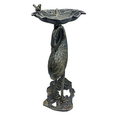 Cast Alumum 30- Tw Crane Silver Gold Bird Bath With Leaf Bowl