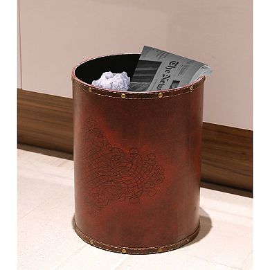 Vintiquewise Faux Leather Antique Design Waste Bin