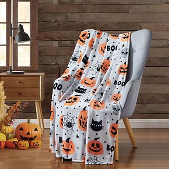 Kate Aurora Halloween Boo! Pumpkins and Spiders Ultra Soft and Plush Oversized Accent Throw Blanket