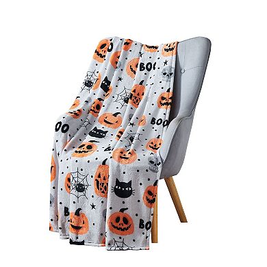 Kate Aurora Halloween Boo! Pumpkins and Spiders Ultra Soft and Plush Oversized Accent Throw Blanket