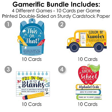 Big Dot Of Happiness Back To School - 4 Classroom Games - 10 Cards Each - Gamerific Bundle