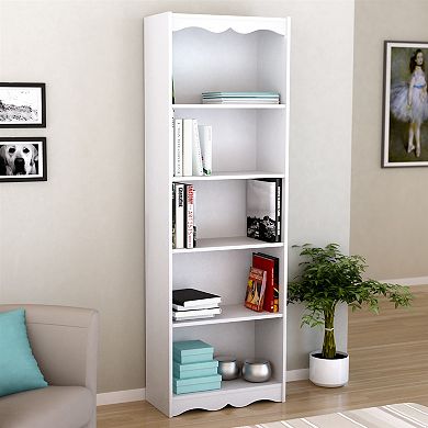 White 72-inch High Bookcase With Soft Arches And 5 Shelves