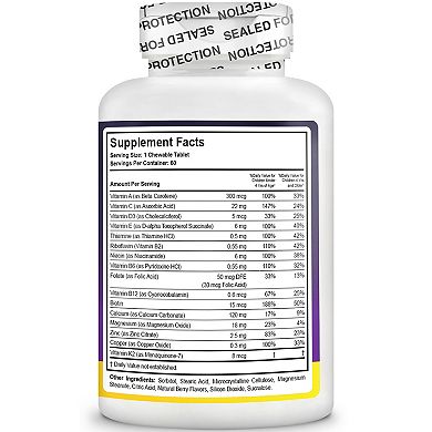 NuBest Tall Kids, Multivitamins For Kids Ages 2-9, Berry Flavor, 60 Chewable Tablets