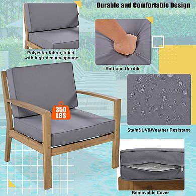 Merax 6-Piece Rope Patio Furniture Set, Outdoor Furniture With Acacia Wood Cool Bar Table With Ice Bucket, Deep Seat Patio Conversation Set With Two