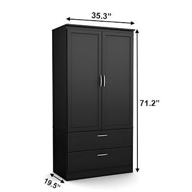 Modern Black Wardrobe Closet Cabinet with Shelves Hanging Rail and Drawers, 35.3 inches