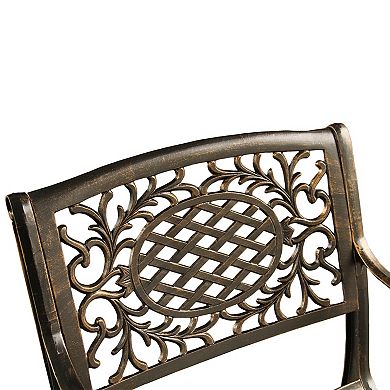 Outdoor Aluminum 59 Inch Bronze Round Dining Set With Lazy Susan And Six Chairs