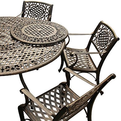 Outdoor Aluminum 59 Inch Bronze Round Dining Set With Lazy Susan And Six Chairs