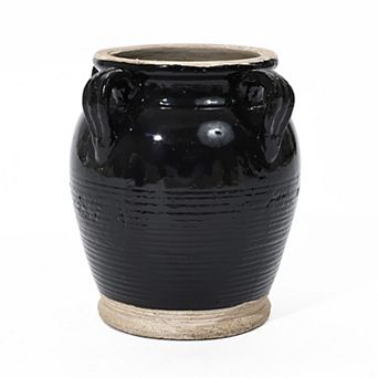 LuxenHome Black Jug Round Terracotta Vase With Two Handles