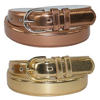 CTM Women's 1 1/8 Inch Wide Leather Metallic Dress Belt (Pack of 2 Colors)