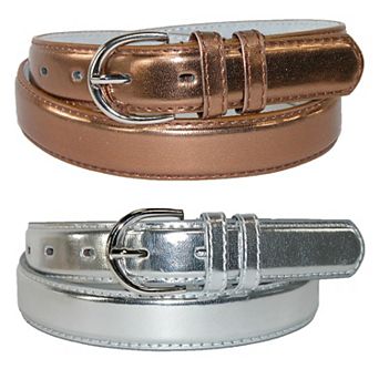 CTM Women's 1 1/8 Inch Wide Leather Metallic Dress Belt (Pack of 2 Colors)