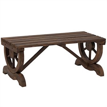 Farmhome Rustic Fir Wood Wheel Outdoor Garden Bench