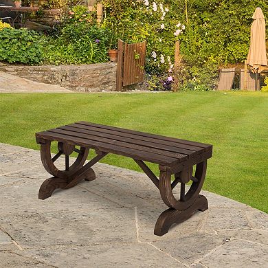 Farmhome Rustic Fir Wood Wheel Outdoor Garden Bench
