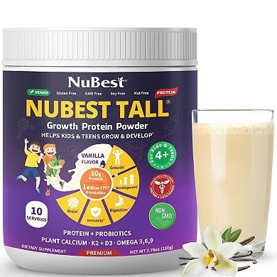 NuBest Tall Protein, Vegan Growth Protein Powder for Ages 4+, Vanilla Flavor, 10 Servings