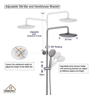 CASAINC Thermostatic Round Shower Faucet Waterfall Shower System for Bathroom