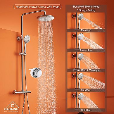 CASAINC Thermostatic Round Shower Faucet Waterfall Shower System for Bathroom