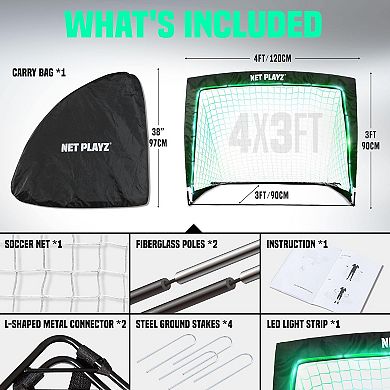 Soccer Goals Light Up, Glow In The Dark, Kids Pop-up Soccer Net Football Goals, Portable