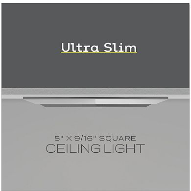 Next Glow Ultra Slim 5" Led Ceiling Light Fixture, 4000k Square, Dimmable Flush Mount Light