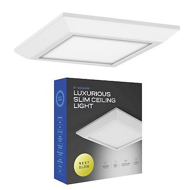 Next Glow Ultra Slim 5" Led Ceiling Light Fixture, 4000k Square, Dimmable Flush Mount Light