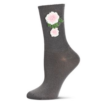 Women's Crochet Flower Ribbed Crew Socks