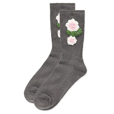 Women's Crochet Flower Ribbed Crew Socks
