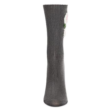 Women's Crochet Flower Ribbed Crew Socks