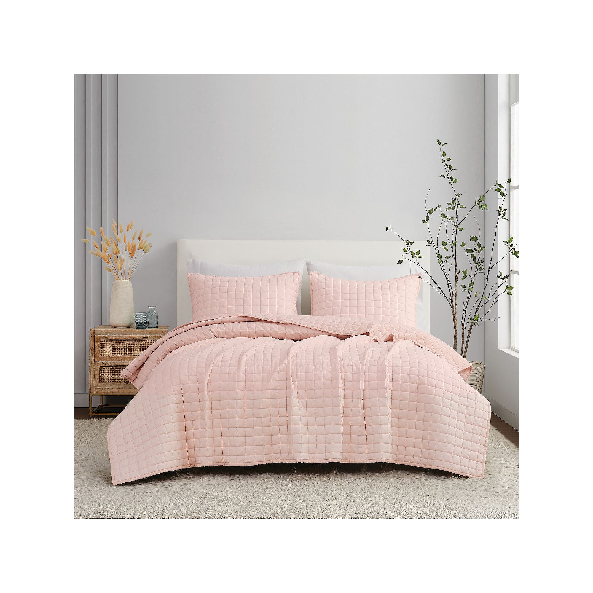 Brooklyn Loom Solid Linen 3-Piece Quilt Set in Blush