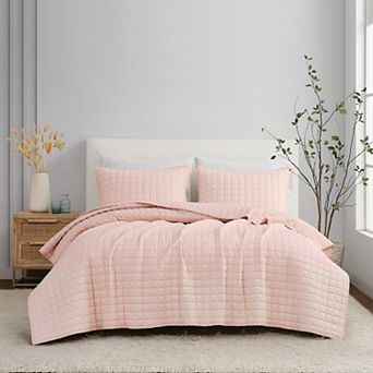 Brooklyn Loom Solid Linen 3 pc Quilt Set in Blush