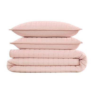 Brooklyn Loom Solid Linen 3-Piece Quilt Set in Blush