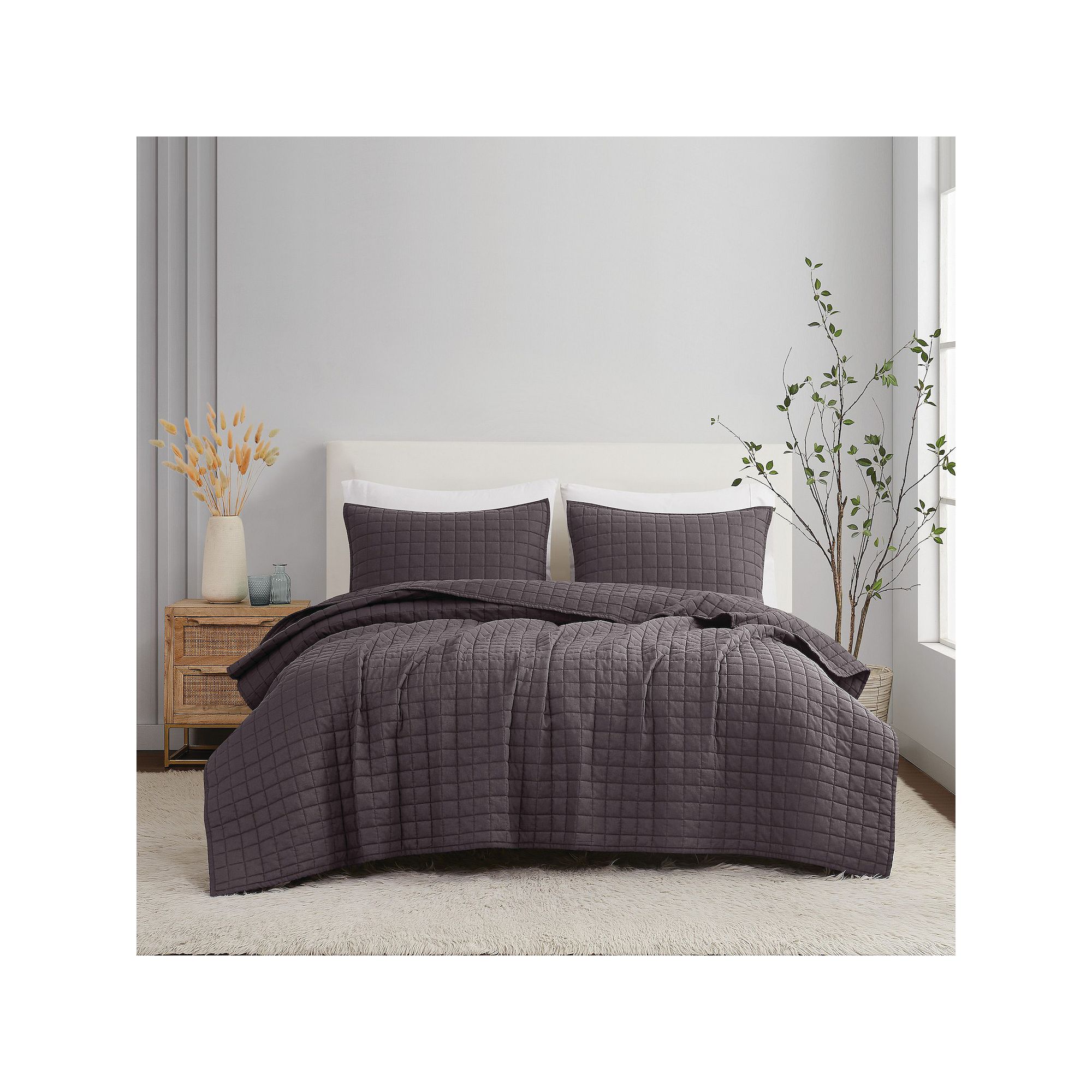 Brooklyn Loom Linen Charcoal Quilt Set, Grey
