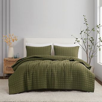 Brooklyn Loom Linen Moss Green Quilt Set