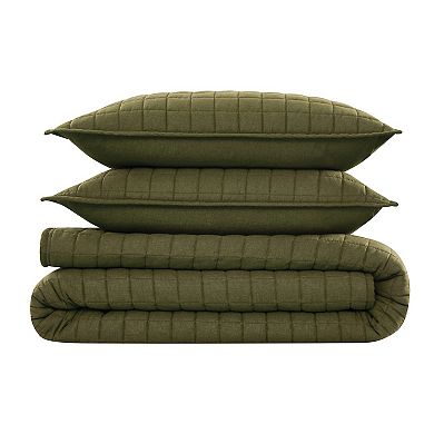 Brooklyn Loom Linen Moss Green Quilt Set