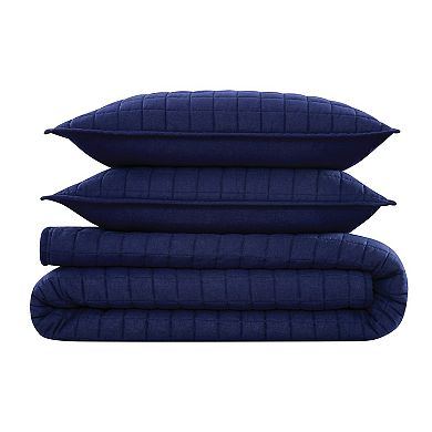 Brooklyn Loom Linen Navy Blue King Quilt Set