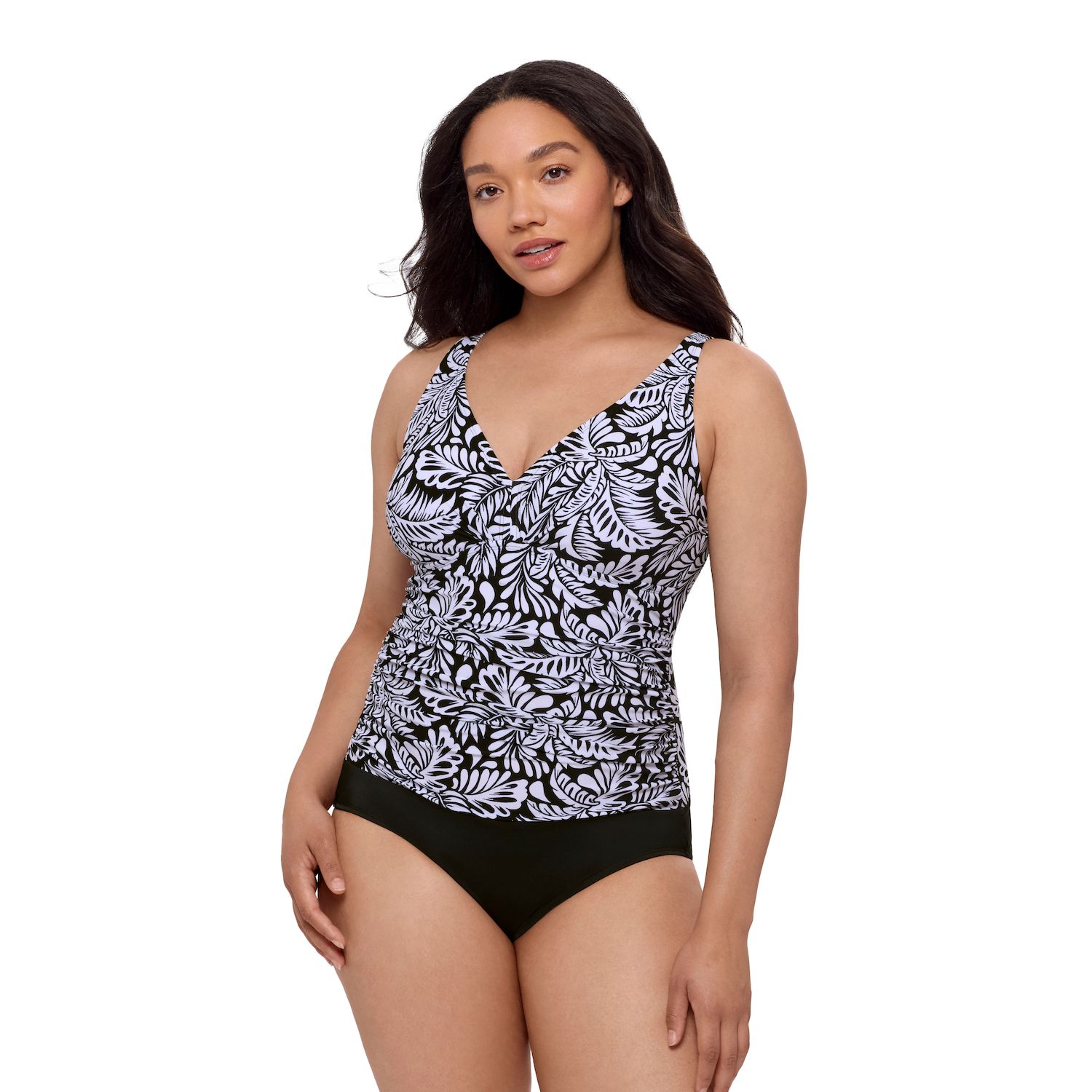 Shirred Side Swimsuit Women's Aqua Green One Piece Swimsuit - Tummy Control V-Neck Women's Tummy Control Cinched V-neck Swimsuit
