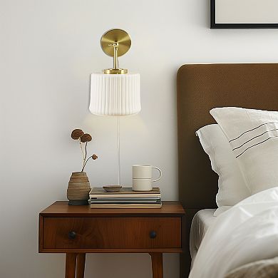 INK+IVY Luminex White Ceramic Wall Sconce with Adjustable Swing Arm