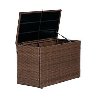 Nino 31.5" Modern Minimalist Outdoor Faux Wicker Deck And Patio Storage Box