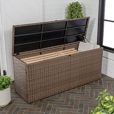 Nino 31.5" Modern Minimalist Outdoor Faux Wicker Deck And Patio Storage Box